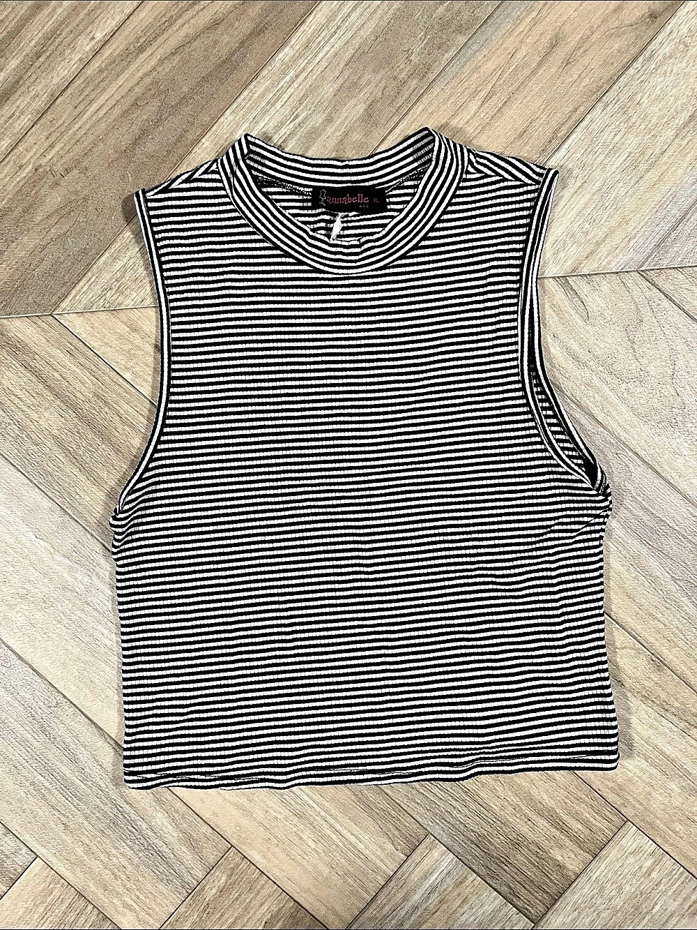Annabelle Striped Sleeveless Tank Top in Black & White